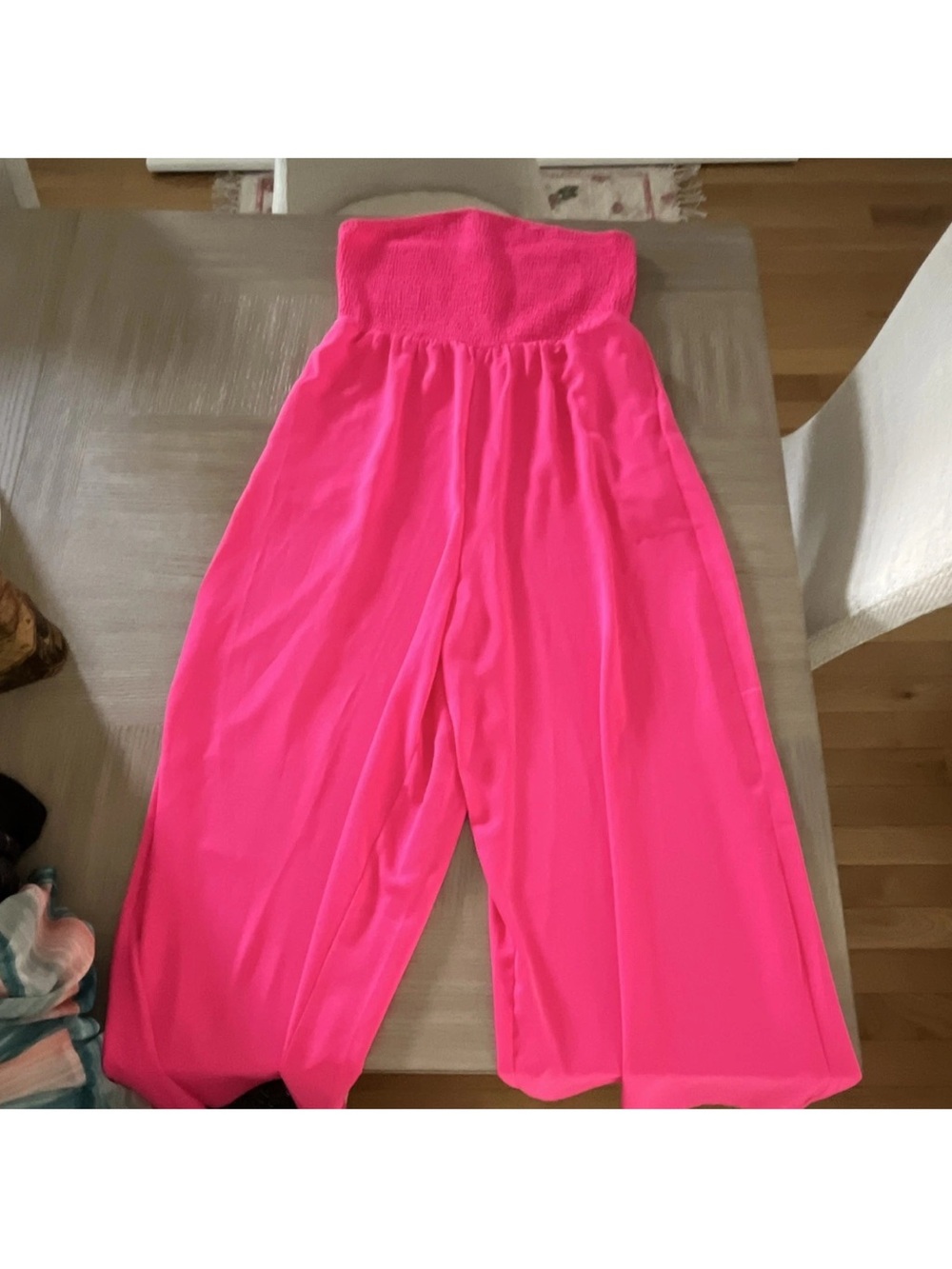 SHEIN Neon Pink Strapless Wide-Leg Jumpsuit